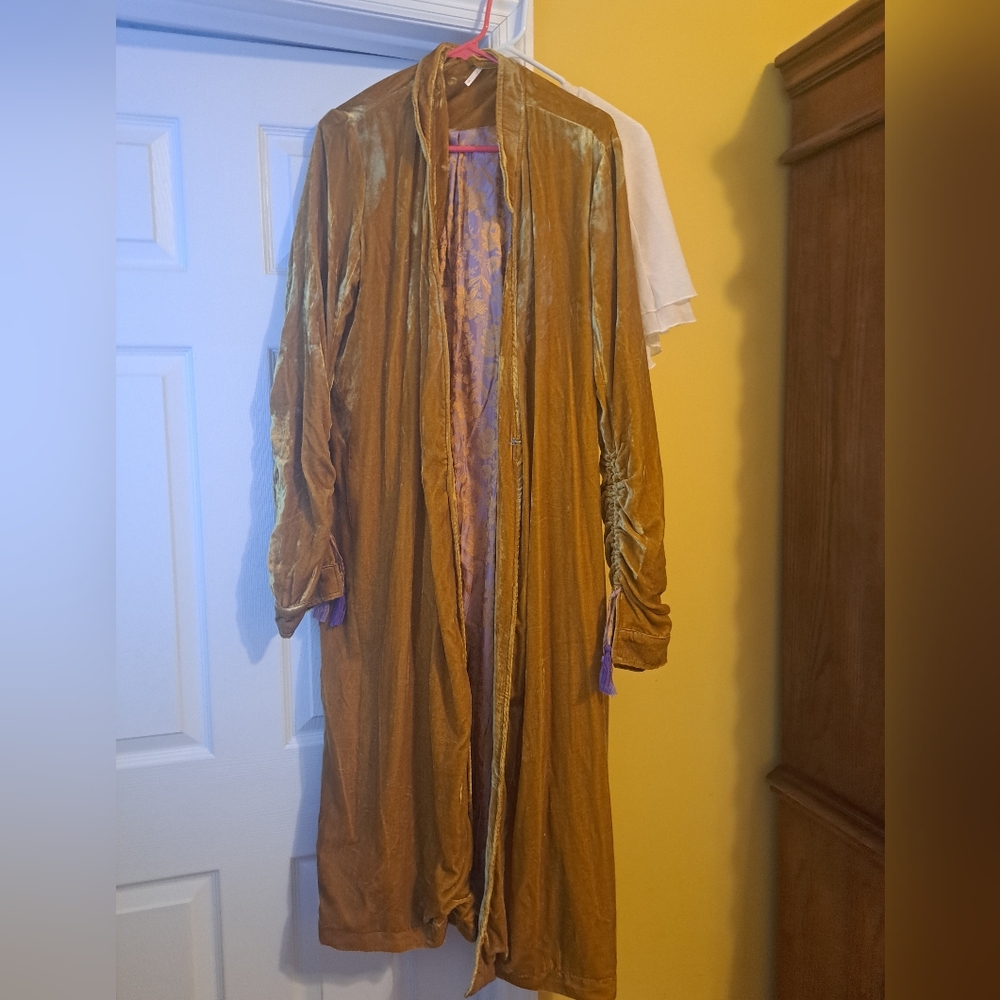 Free People Dahlia Gold Velvet Long Duster